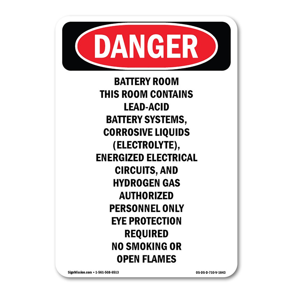 Battery Room Contains Lead-Acid ANSI Danger Sign Metal Plastic Decal
