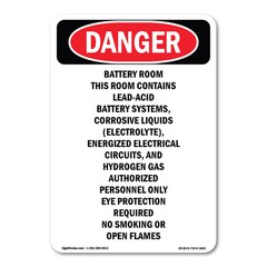 Battery Room Contains Lead-Acid ANSI Danger Sign Metal Plastic Decal