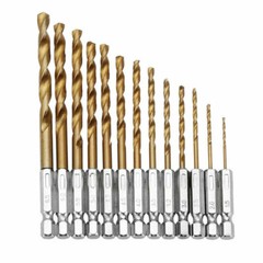 13pcs 1/4” Hex Shank Titanium Coated HSS Steel DRILL BIT Set Metal Wood Plastic