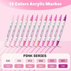 Pink Acrylic Paint Pens, Water Based 12 Colors Dual Tip Acrylic Paint Markers