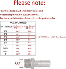 2x Stainless Steel 3/8″ Hose Barb to 3/8″ Male NPT Home Fitting Water Fuel N924