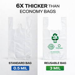 3 Mil White Reusable Grocery Bags 1/6 Size Extra Heavy Duty 11.5×6.5×21 Bulk