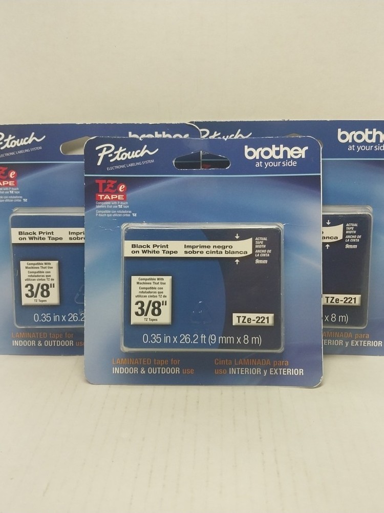 New Lot of 3 Brother P-touch TZe-221 (3/8”) TZe-2312PK (1/2”)Tape Black-On-White