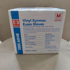 1000 Basic Medical Synmax Vinyl Exam Gloves Latex Powder Free Size M 10 Boxes