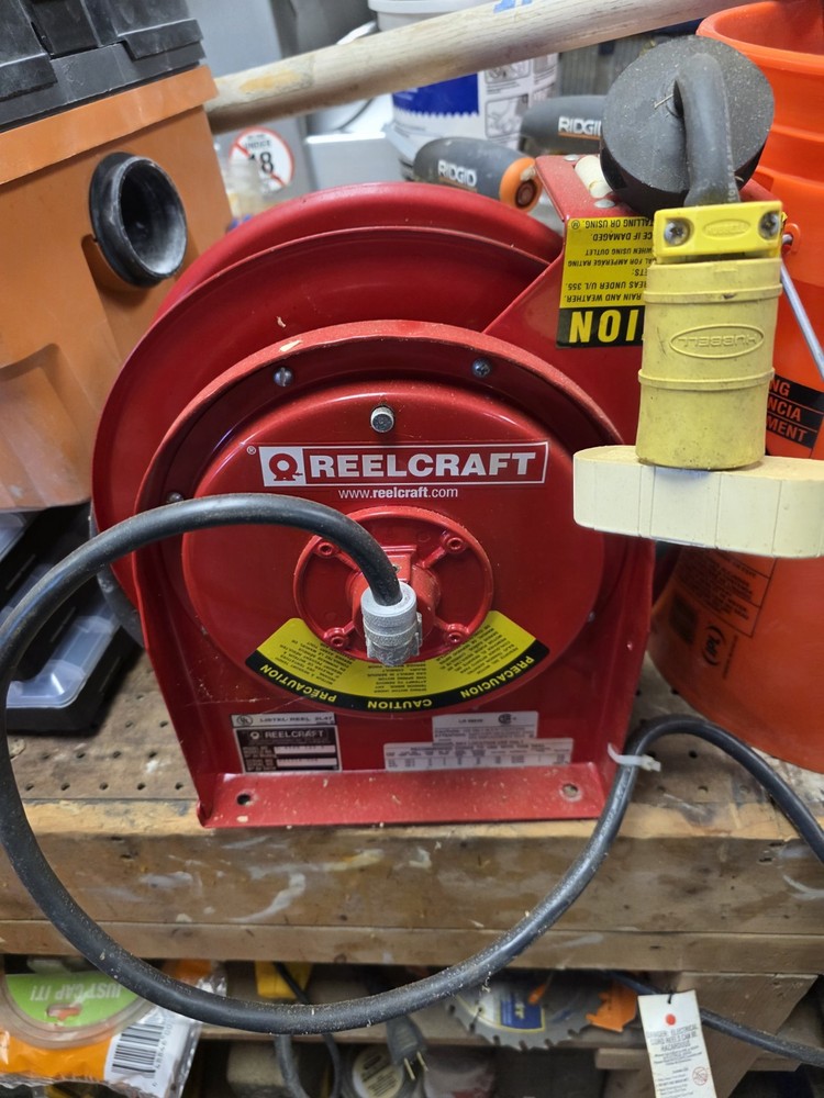 Reelcraft L 4545 123 3A Cord Reel, Spring Retracted, Nema 5-20R, 12 Awg, Red