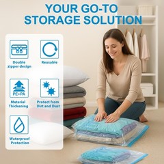 Vacuum Seal Bags for Clothing Travel, 12 Pack Vacuum Storage Bags for Clothes…