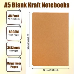 Dyrfolm 48 Pcs Blank Kraft Notebooks, 8.3 X 5.5 Inch Travel Journal Set, A5