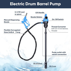 Electric Drum Barrel Pump, 110V-240V AC/ 12V DC Power, 55 Gallon Electric Transf