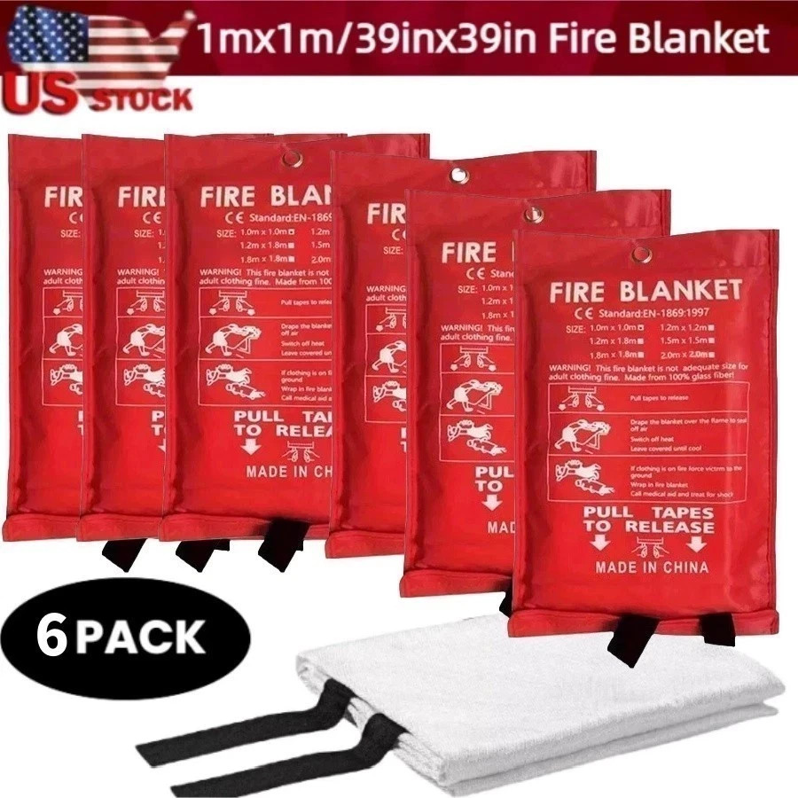 6 PACK FIRE BLANKET Fiberglass 39”x39” Emergency Home Retardant Prepared
