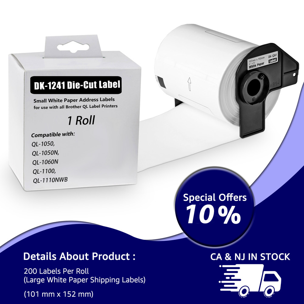 1 Roll 4″x6″ Large White Paper Shipping Labels DK-1241 fit for Brother QL-1060N