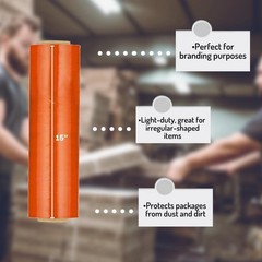 8 Rolls – Orange 15″ x 1476′ Packing Pre-Stretch Hand Shrink Wrap Film 30 Gauge
