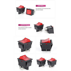 2x On Off Red Light Rocker Switch 250V AC 16 AMP 125V 20A DPST 4 lug legs