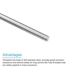 4Pcs Fully Threaded Rod M6x500mm 1mm Pitch 304 Stainless Steel Right Hand