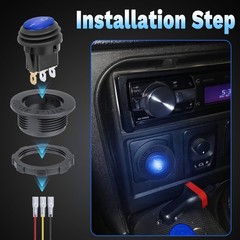 12V Round Rocker Switch SPST 3 Pin Blue LED Waterproof For Car Boat RV ATV