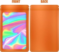 100 Pack Orange Holographic Ziplock Bags Resealable Sealable Mylar Packaging Bag