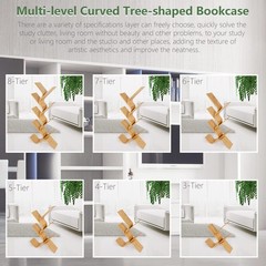 Briteman 8-Tier Floor Bamboo Tree Modern Standing Bookcase Office Book Storage