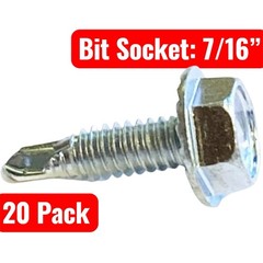 20 Pack 1/4-20 x 7/8” Self-Drilling Hex Washer Head TEK Screws Zinc Plated