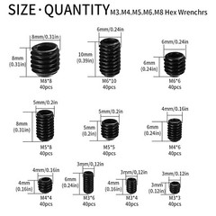 Set Screws Assortment Kit 60 or 400 Pc M3/M4/M5/M6/M8 Allen Head Hex Socket Grub