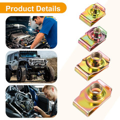 100 PCS U-Clip Nut Set for Auto Car – M4 M5 M6 M8 Assortment Kit (25 Each), Colo