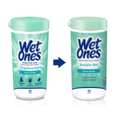 Wet Ones Hand and Face Wipes, Sensitive Skin, 40 Count (Pack of 6), White