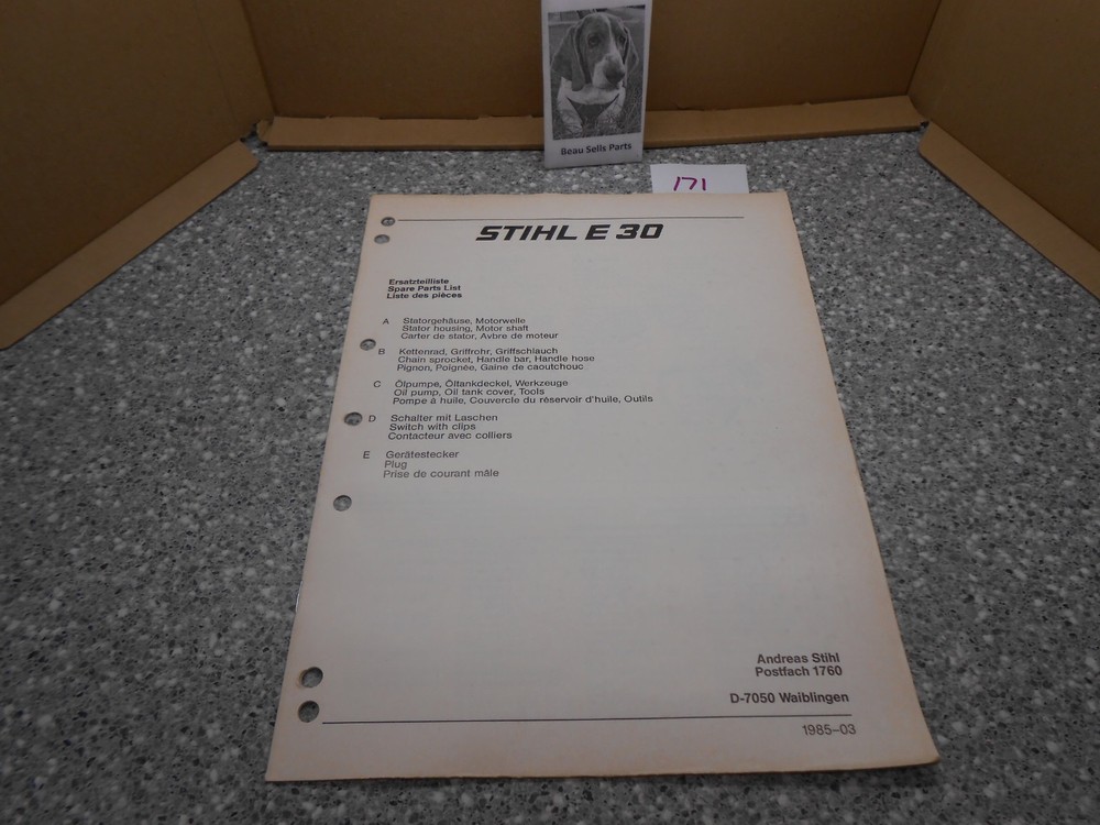 Stihl E 30 Electric Chainsaw Spare Parts List 1985-03