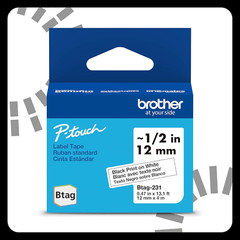 Genuine P-Touch Btag BTAG231 Black on White Label Tape ~1/2In by 13.1Ft (12Mm X
