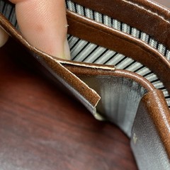 Vtg Wallet Bifold Brown Glove Cowhide Leather Striped Interior Accent Rips AS IS