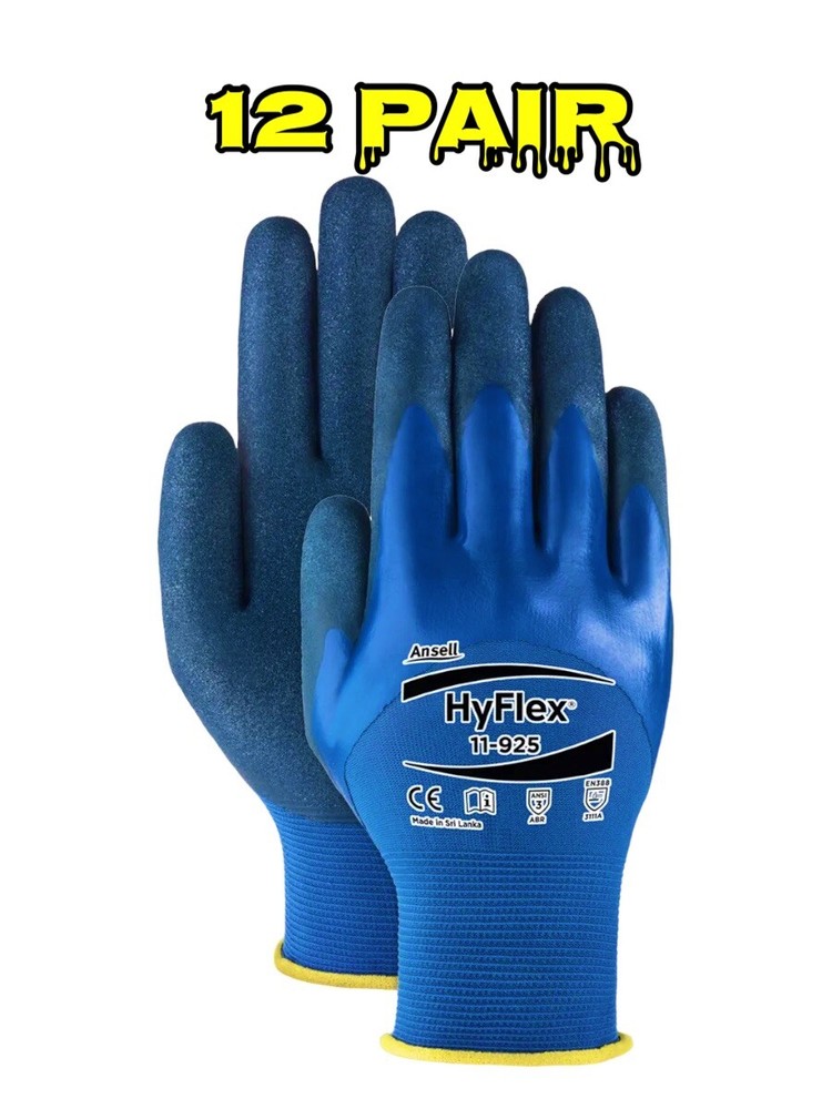 (12 Pair) Hyflex 11-925 Nitrile Oil-Repellant Gloves, Work on Touchscreen, Small