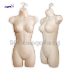 3 Color Combo White Flesh Black Female Torso Body Form Mannequins + 3 HANGERS