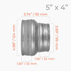 5″ to 4″ Inch round Duct Reducer – Male Fit Galvanized Steel Pipe Increaser – Co
