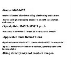 M46 46x1mm Female to M52 52x1mm Male M46-M52 Thread All Mount Adapter Ring