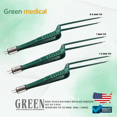SET OF 3 Non-Stick Bipolar Forceps Us Connector 2 pin, 22cm TIP 0.5mm,1MM,1.5MM
