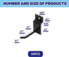 50Pcs 2 Inches Black Slatwall Panel Hooks Bulk Set, Metal Slat Wall Hanging D…
