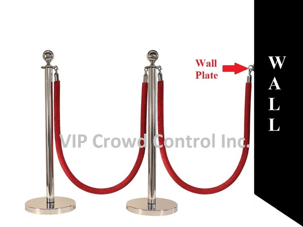 ROPE STANCHION, 5 PCS SET, CROWN TOP AND MIRROR POLISH S.S. 12″ FLAT BASE