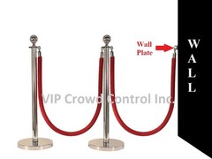 ROPE STANCHION, 5 PCS SET, CROWN TOP AND MIRROR POLISH S.S. 12″ FLAT BASE