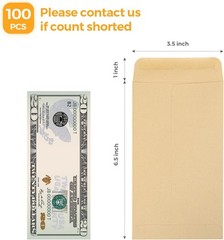 Durable Kraft Money Envelopes 3.5×6.5″ with Self-Adhesive Closure – 100 Count