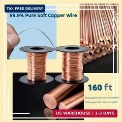 99.9% Pure Copper Wire Set | Non-Insulated 20 Gauge 60 Feet & 24 Gauge 100 Feet