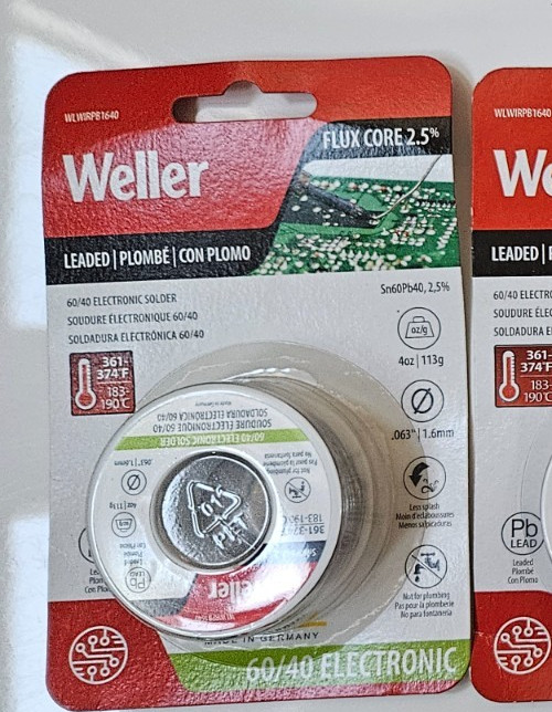 Weller 60/40 Leaded Electrical Solder Wire 1.6mm/0.063 in., 113g/4 oz.