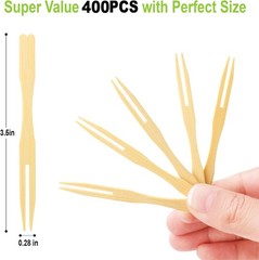 400 Bamboo Appetizer Forks, 3.5 Inch Mini Bamboo Forks for Charcuterie Boards Ac