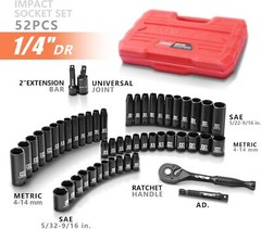 LLNDEI 1/4”Drive Impact Socket Set, 52 PCS 1/4″ Red, Black