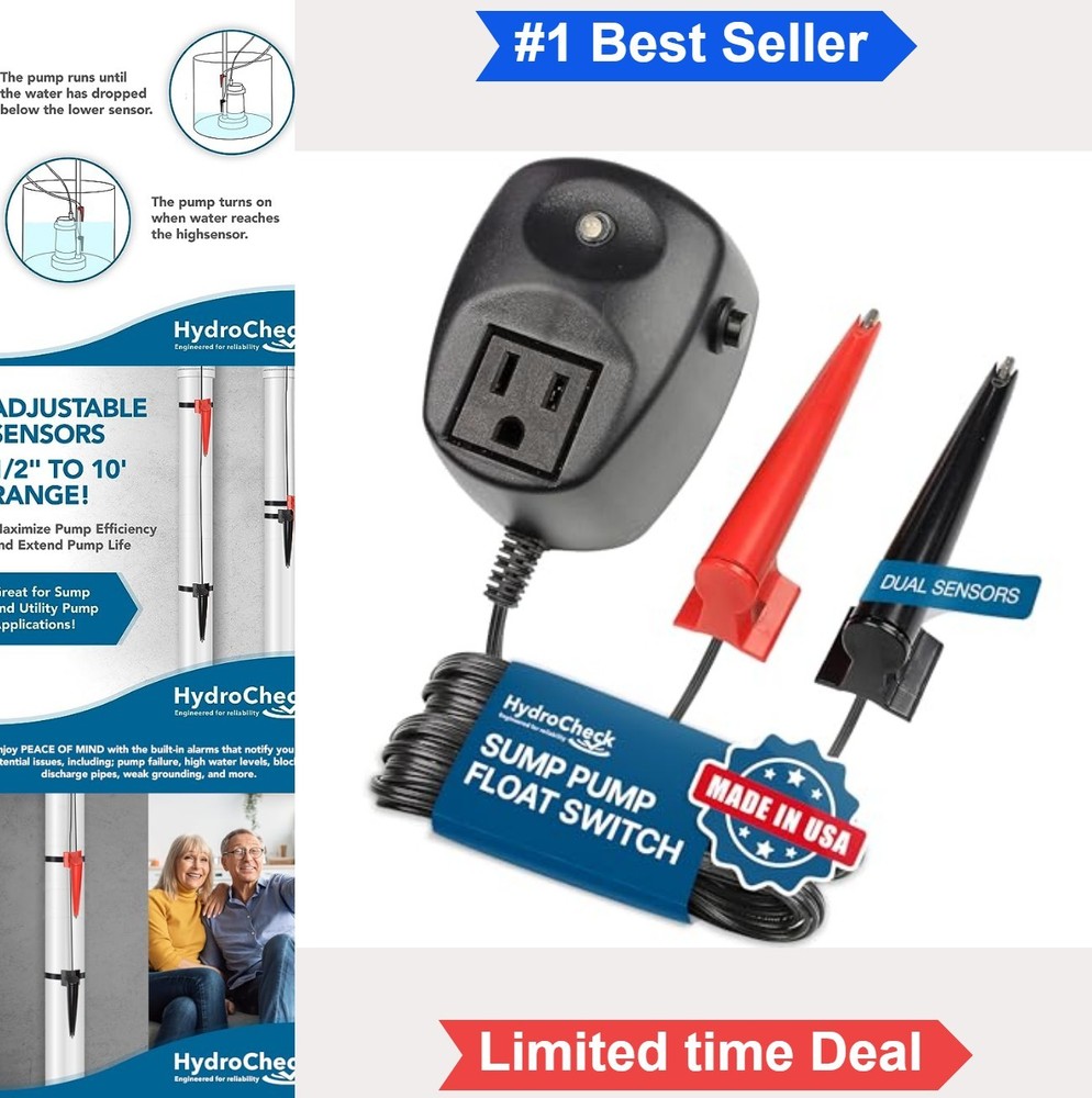 Sump Pump Float Switch Hi-Lo Dual Sensors Built-In Alarms Maintenance Free 120V