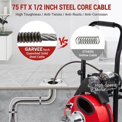 Auto Feed 75 FT x 1/2 Inch Drain Cleaner Machine 370W Portable Sewer Snake Auger