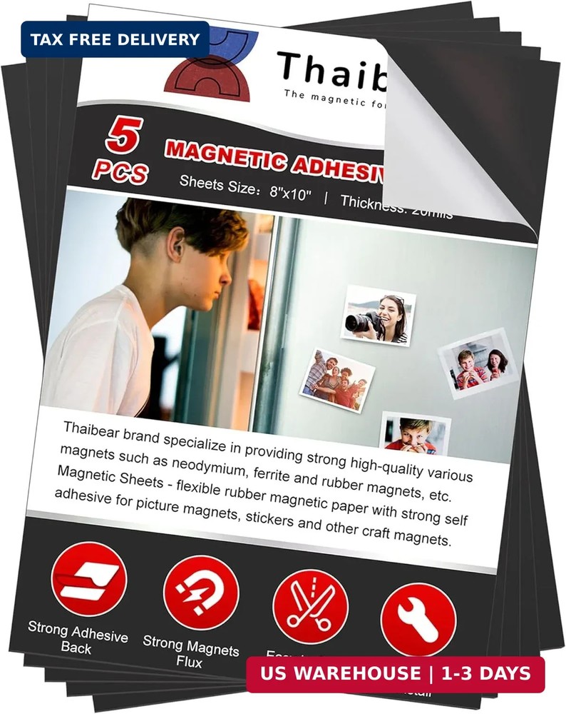 Magnetic Sheets with Adhesive Backing, 8″ x 10″, 5 Pack Flexible Magnet Sheets w