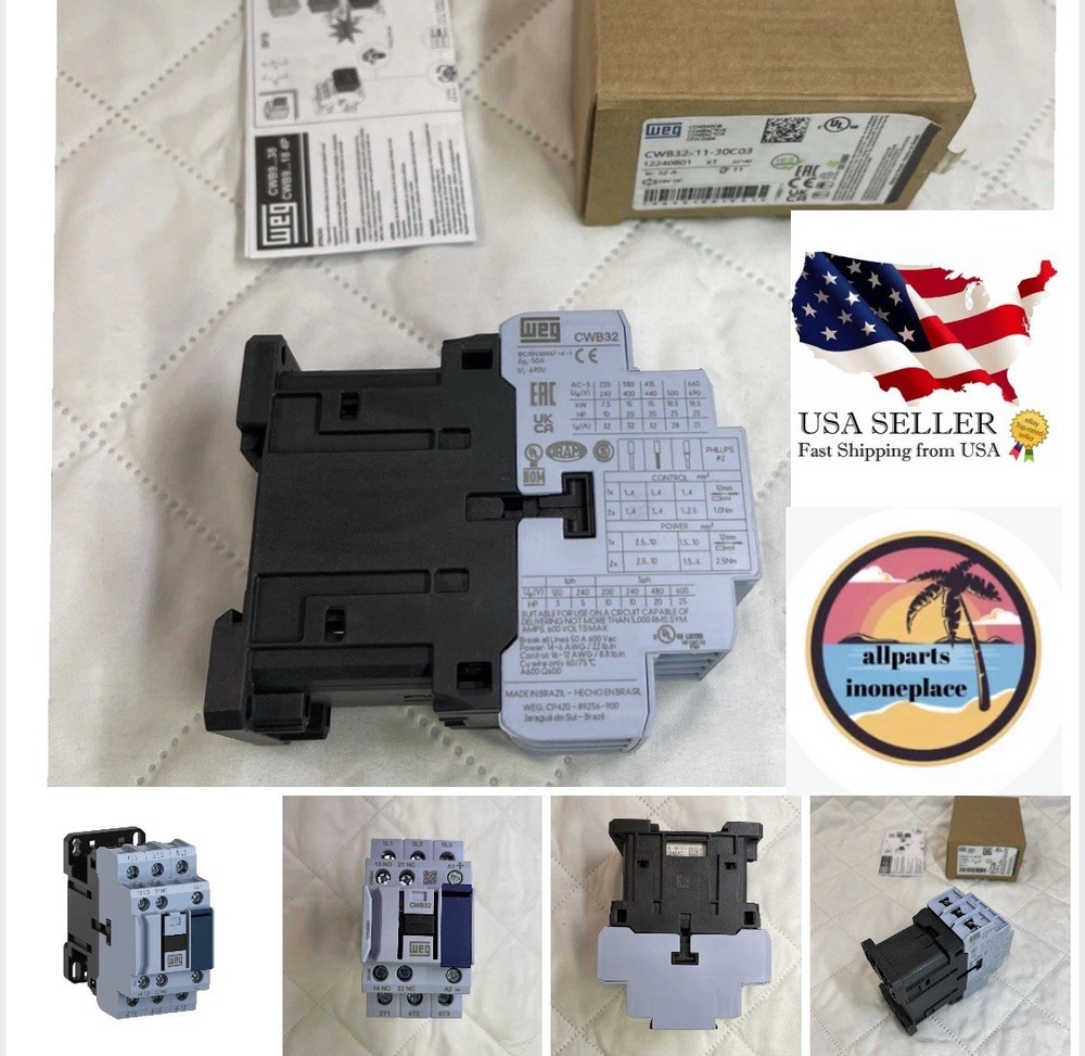 WEG CWB50-11-30C03, Contactor 50 amp @ 440-480 1na1nc, Coil 24VDC item 13539286