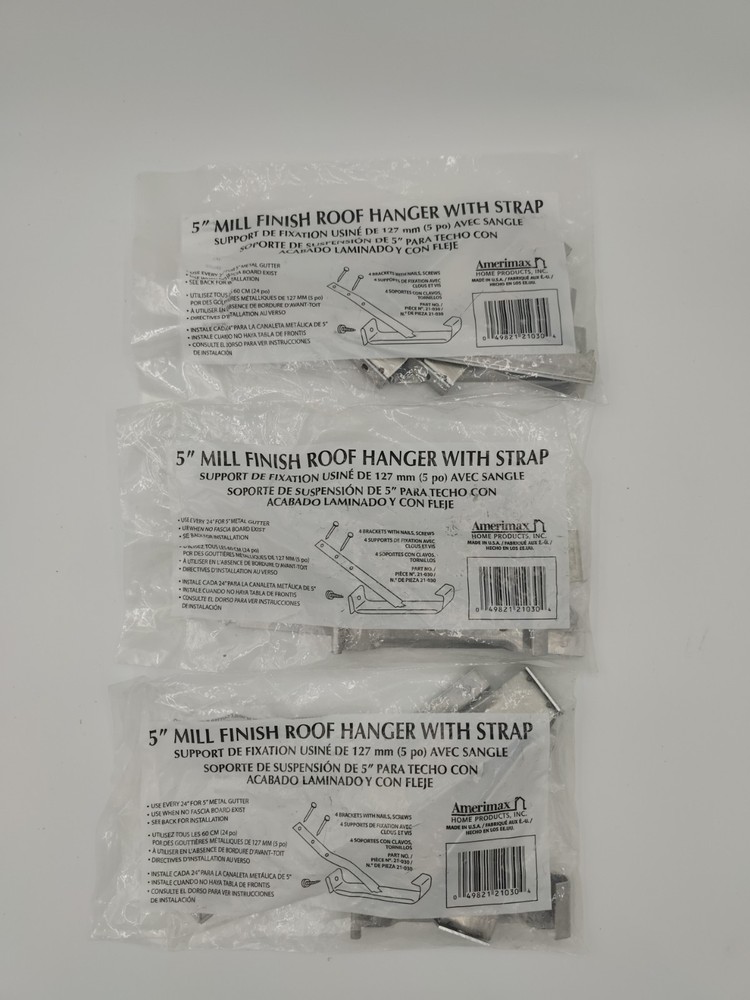 3 TOTAL PACKS, Amerimax 21030PK Gutter Hanger With Strap, Aluminum, 5 Inch