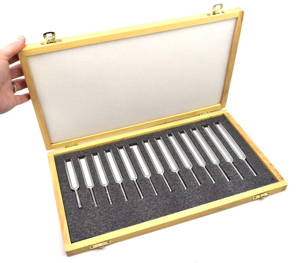 Steel Tuning Fork Set – Set of 13 – In Wooden Case – Physics Study – Eisco Labs