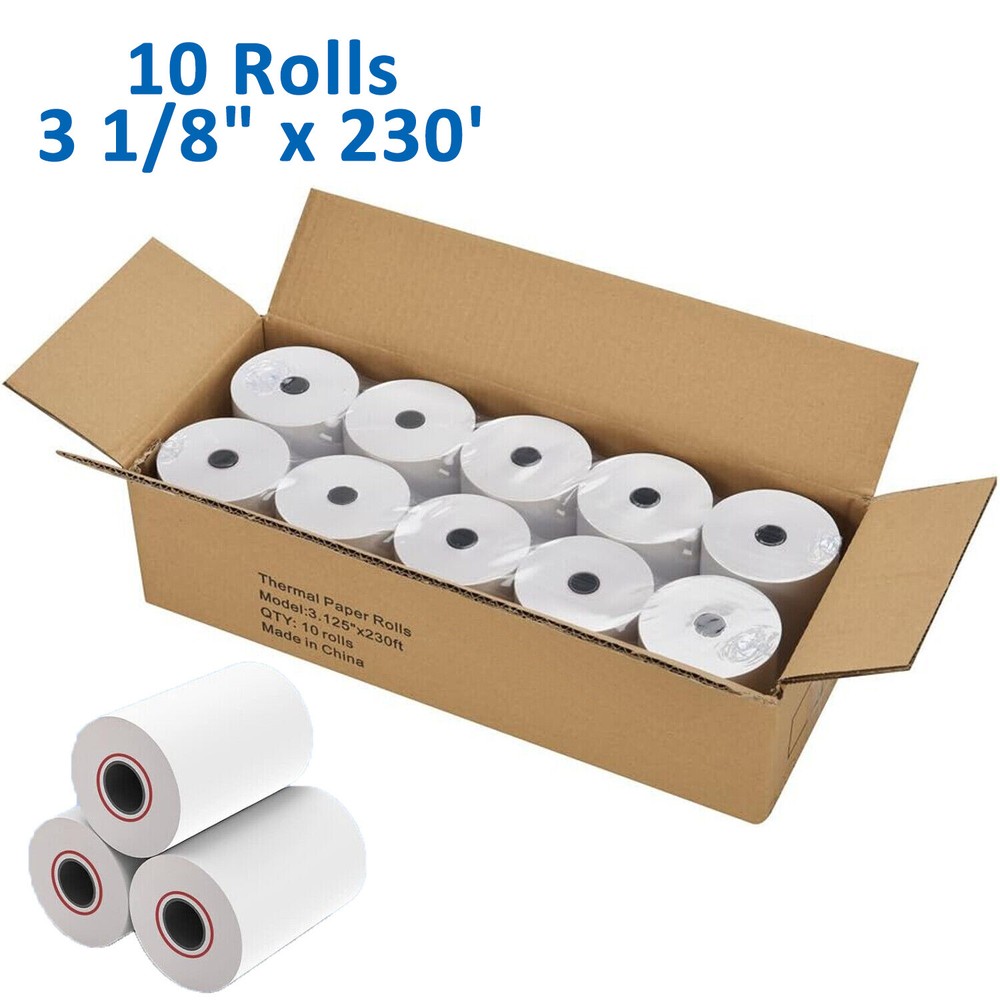 10 Rolls 3 1/8″ x 230′ Thermal Paper POS Cash Registers Receipt Paper Roll 80mm