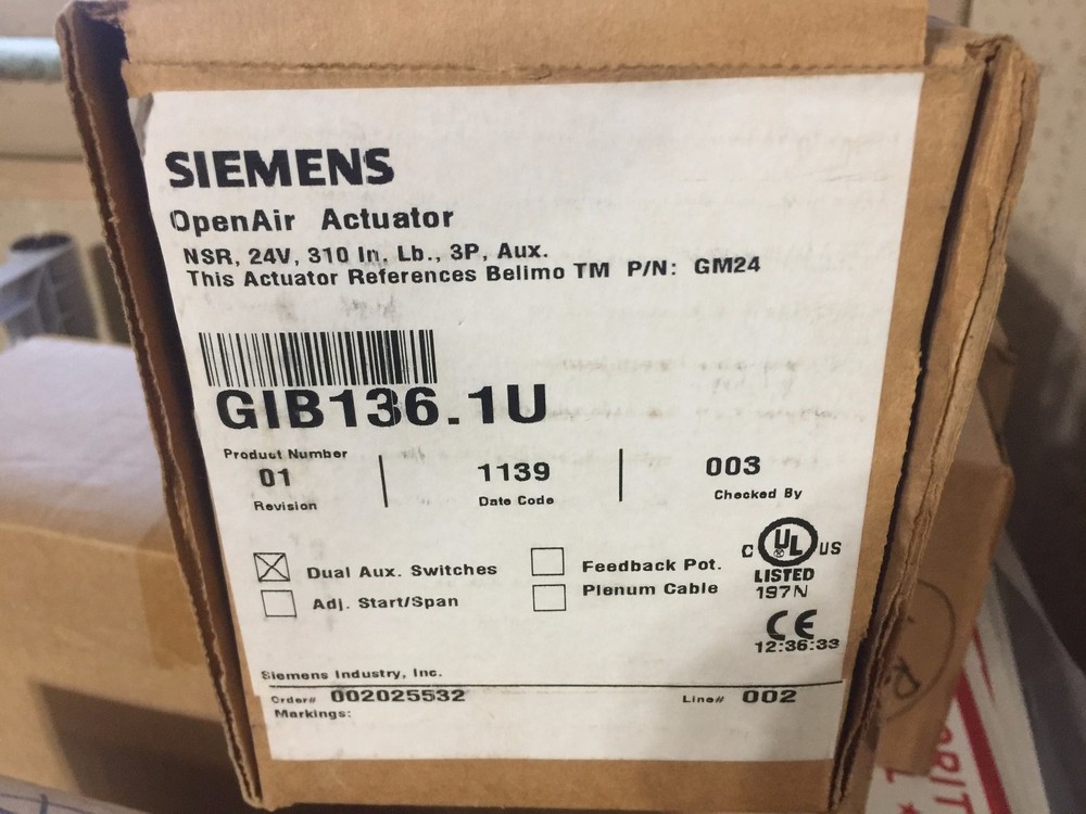 Siemens OpenAir Actuator Model: GIB136.1U New In Box