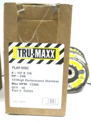 10 COUNT TRU-MAXX FLAP DISC 4-1/2X7/8 T27 HIGH PERFORMANCE STAINLESS RPM 13300 1