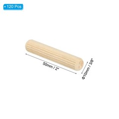 120Pcs 10 x 50mm Wood Dowel Pins FURNITURE DOOR Fluted Straight Groove Rods